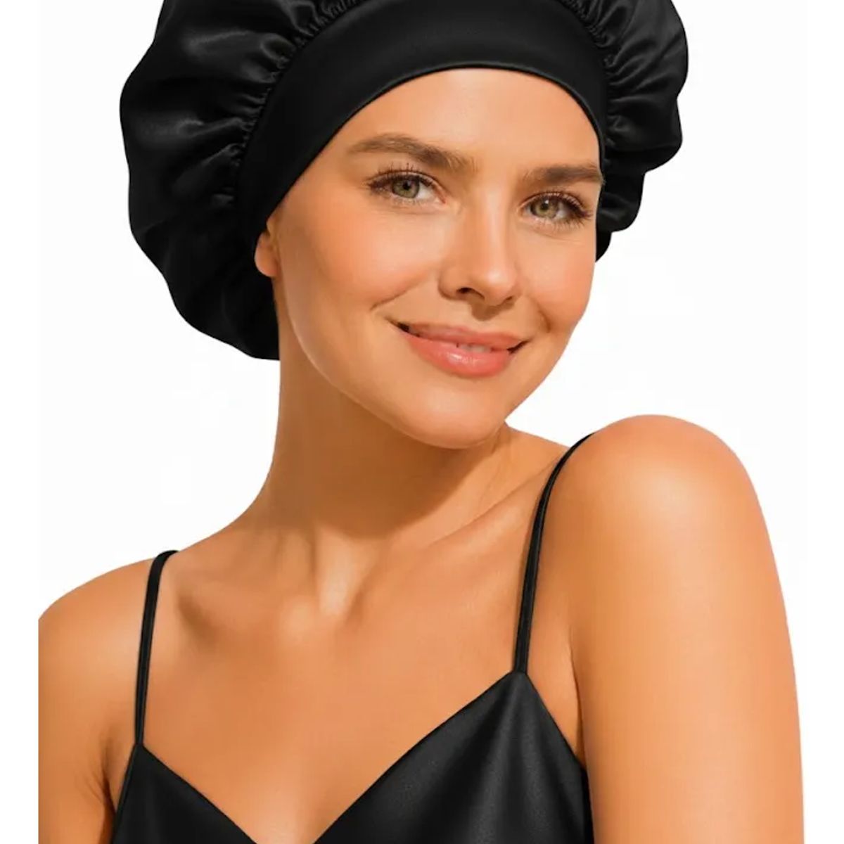 COMPUTECH - Gorro De Satín Seda Negro Para Dormir Evita El Frizz