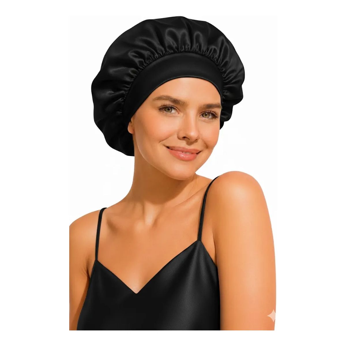 COMPUTECH - Gorro De Satín Seda Negro Para Dormir Evita El Frizz