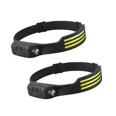 GENERICO - Pack X2 Linterna Recargable Cabeza Led 3 Tiras Sensor Usb C Blanco Led Negro