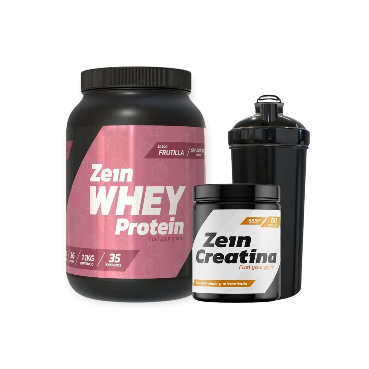 ZEIN - PACK PROTEINA WHEY FRUTILLA 1,1 KG + CREATINA 60SV + SHAKER - ZEIN