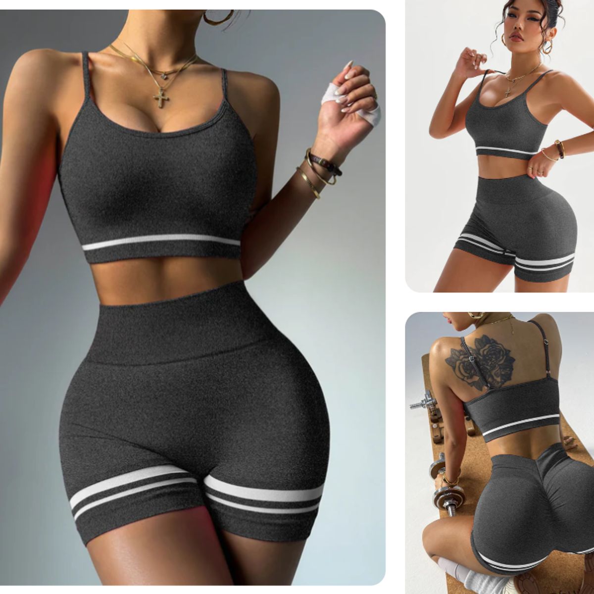 GENERAL - Conjunto   Deportivo   Peto   y   Short   con   Push   Up   y   Corte   V color Variado