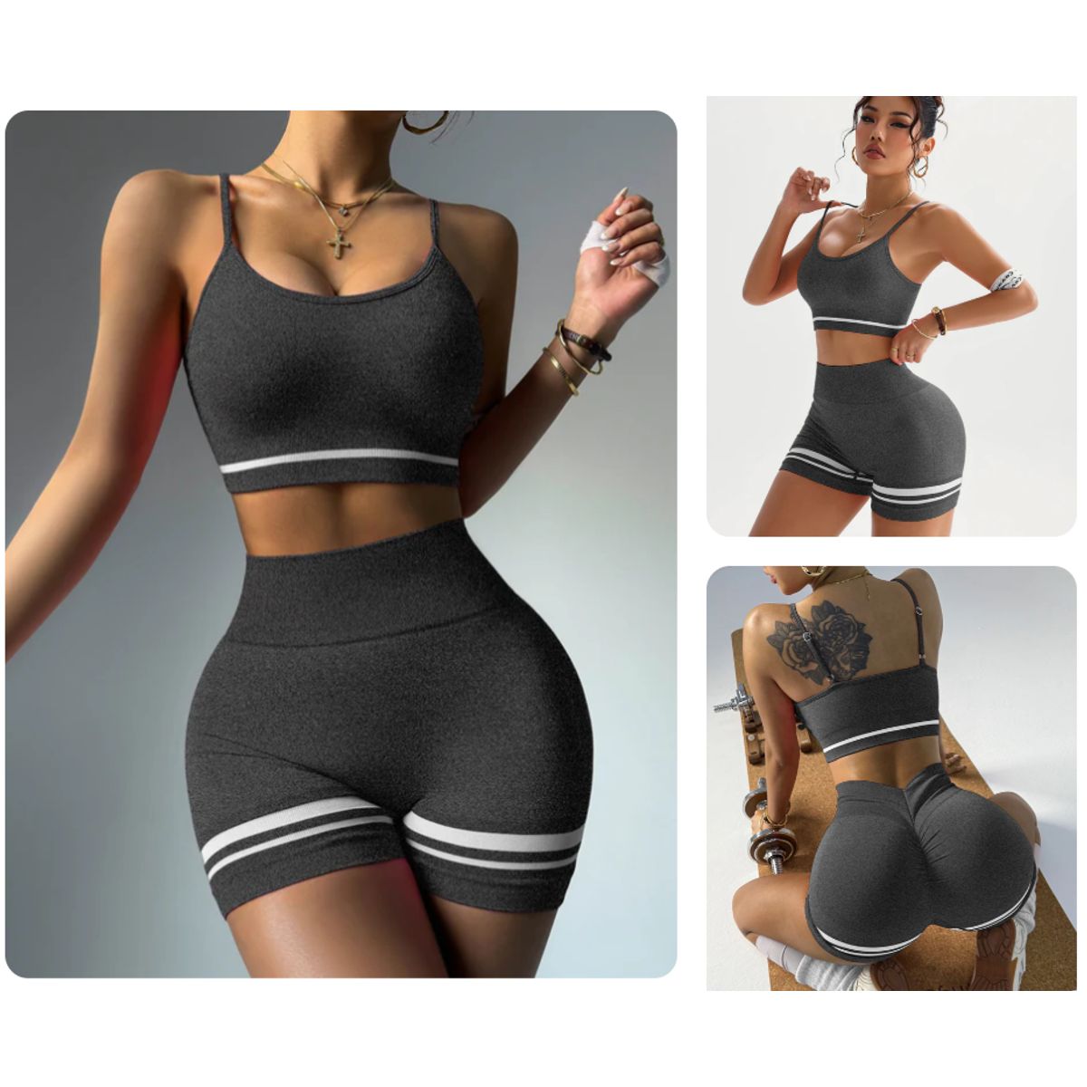 GENERAL - Conjunto   Deportivo   Peto   y   Short   con   Push   Up   y   Corte   V color Variado