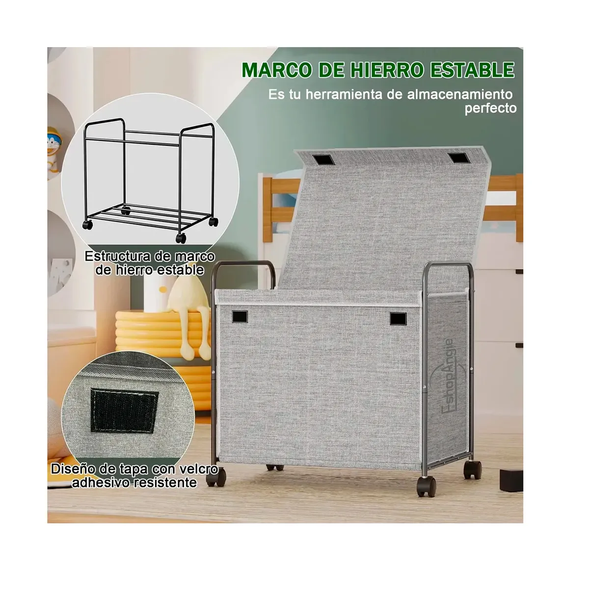 ESHOPANGIE - Cesto Organizador Multiuso Ropa Juguetes Con Ruedas Gris