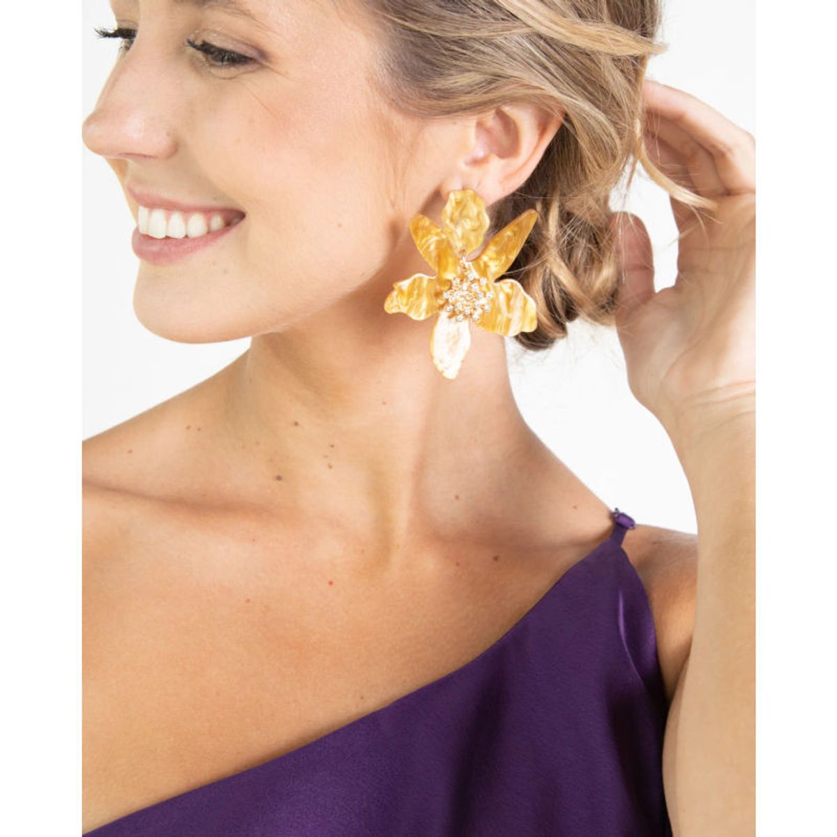 MI PLACARD - Aros Maxi Flor y Brillos Mostaza