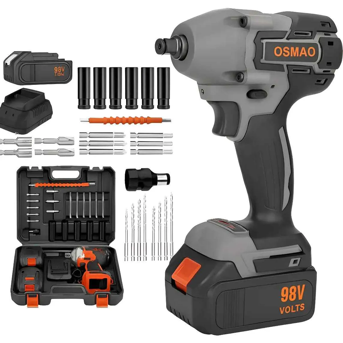 GENERICO - Llave De Impacto Osmao 98v + Dos Baterias Y Accesorios Gris Gris Oscuro 220v 50 Hz
