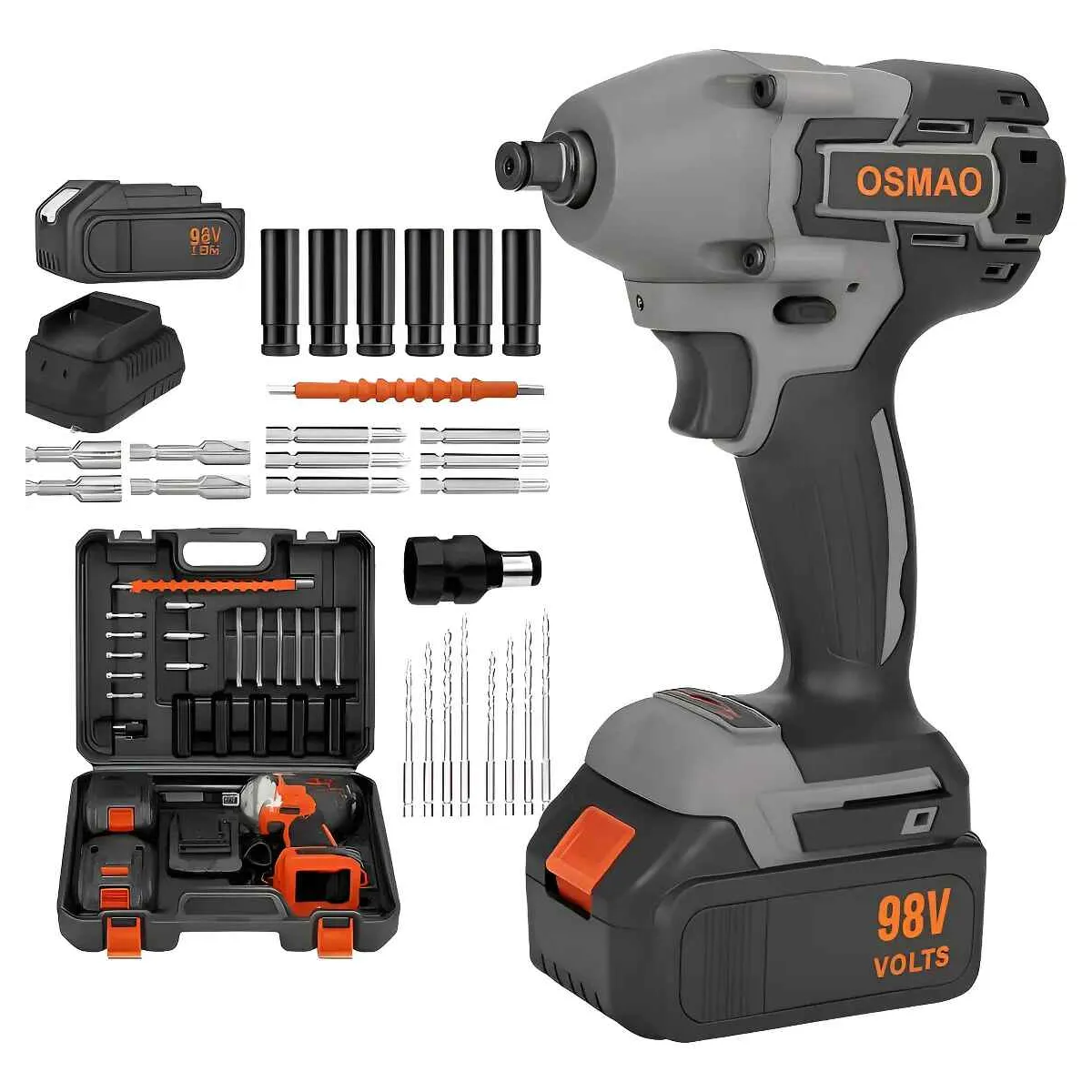 GENERICO - Llave De Impacto Osmao 98v + Dos Baterias Y Accesorios Gris Gris Oscuro 220v 50 Hz