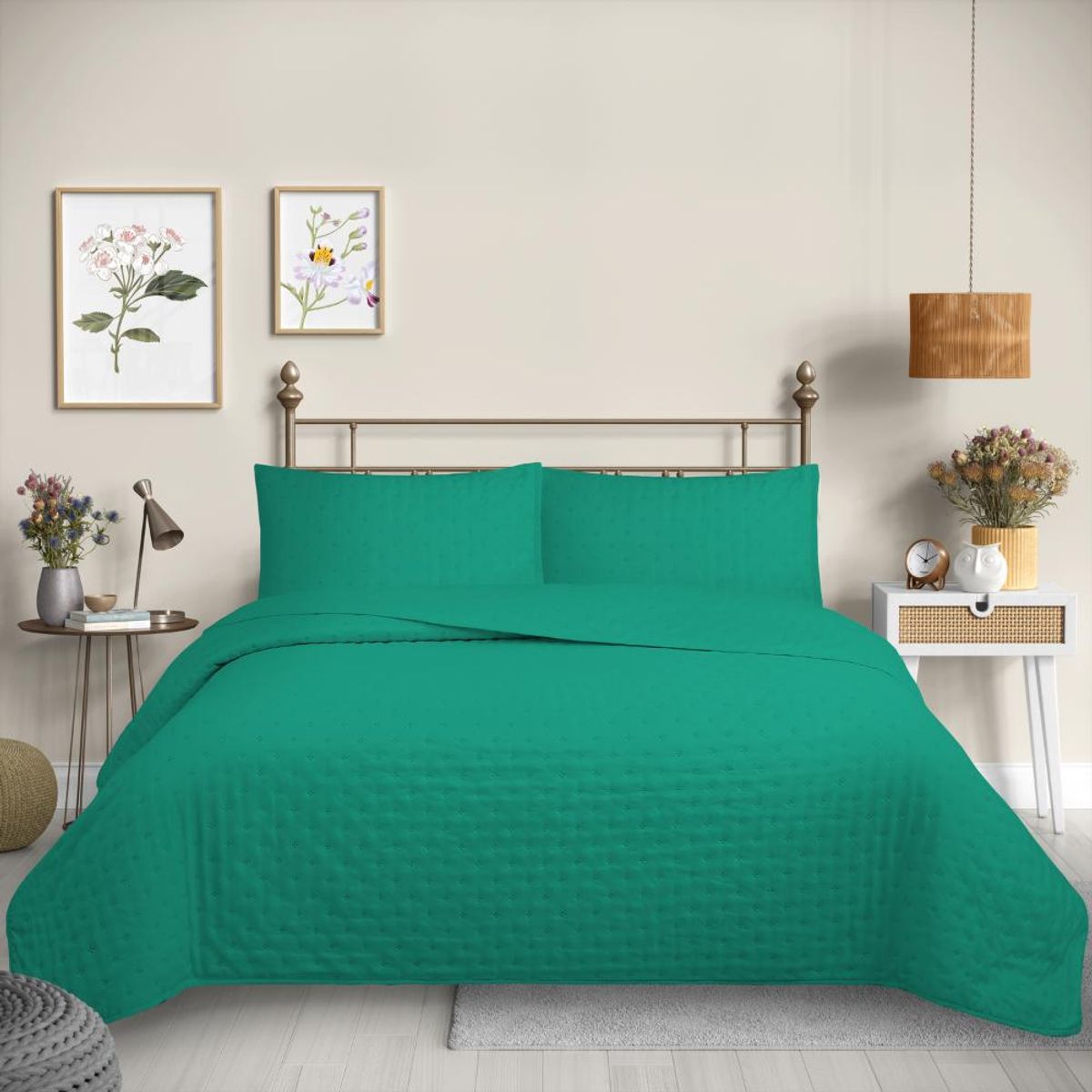 GENERICO - Cubrecama Quilt Reversible Color Verde Super King Deluxe Collection Martiné