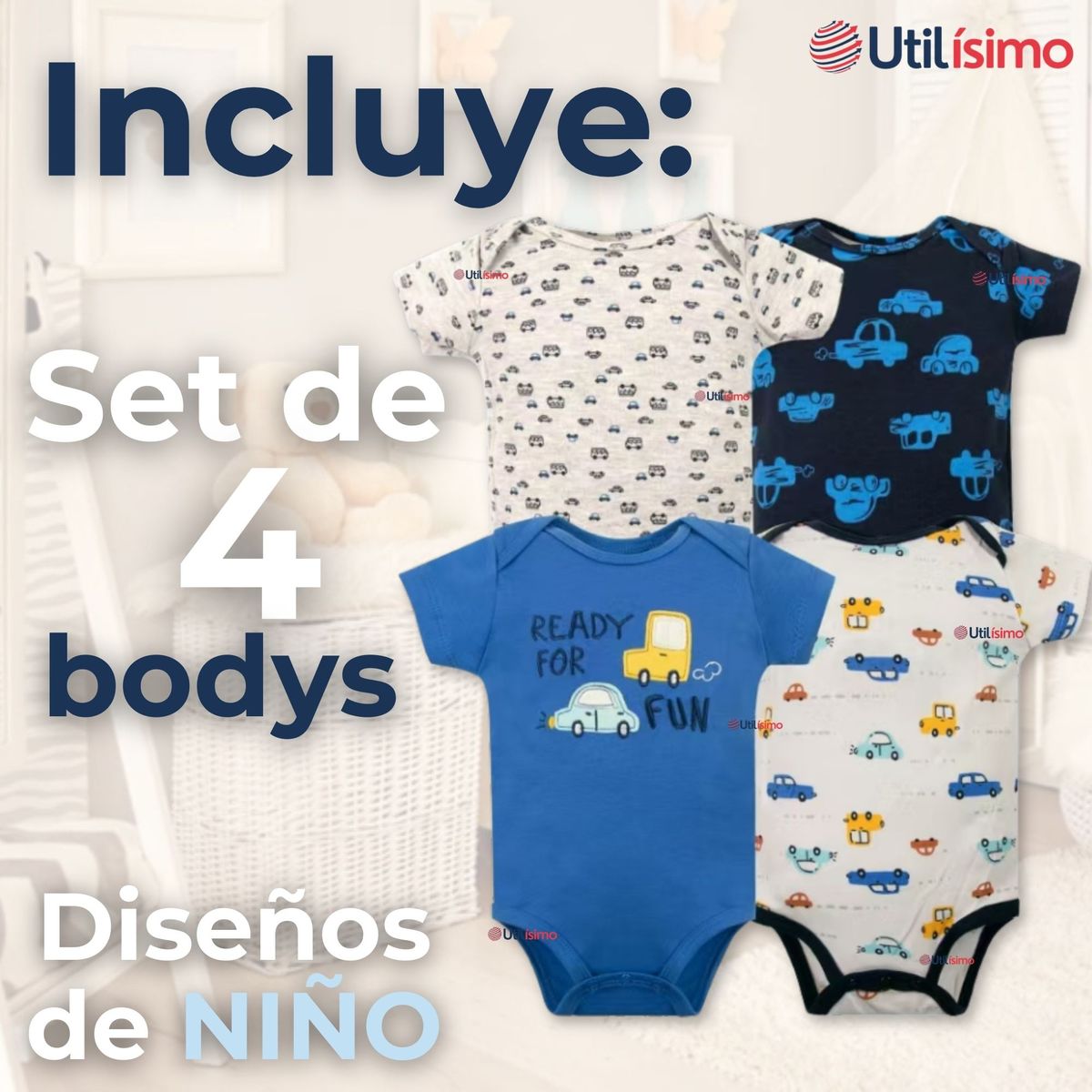TEDMIMAK - Pack 4 Bodys Niño Manga Corta Tedmimak 100% Algodón Ready Fun