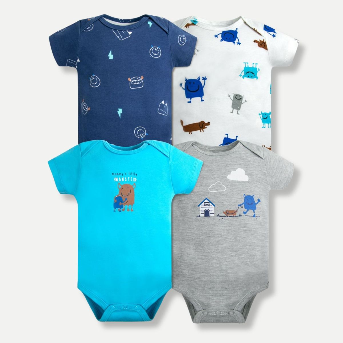 TEDMIMAK - Pack 4 Bodys Niño Manga Corta Tedmimak 100% Blue Monster