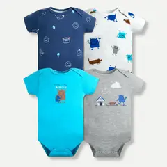 TEDMIMAK - Pack 4 Bodys Niño Manga Corta 100% Blue Monster