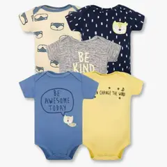 TEDMIMAK - Pack 5 Bodys Niño Manga Corta 100% Algodón Baby BE KIND