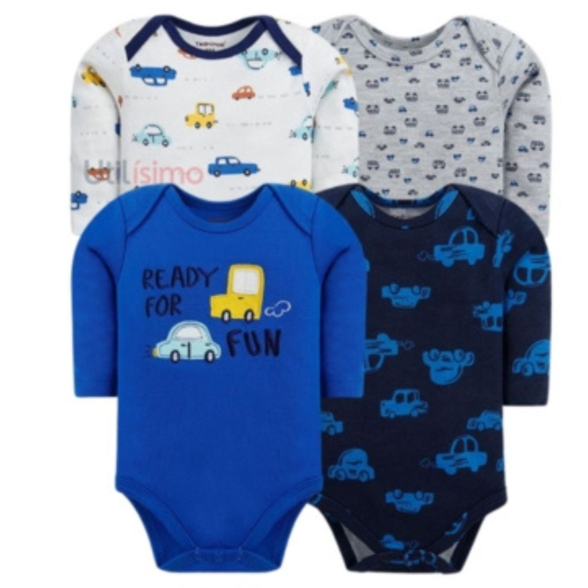 TEDMIMAK - Pack 4 Bodys Tedmimak Niño Manga Larga Carros 100% Algodón