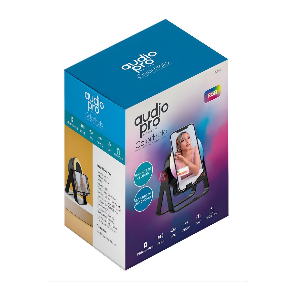 AUDIO PRO - Parlante Bluetooth RGB 8W con Soporte Celular - PS