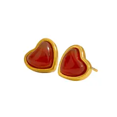 LUXURYJOYAS - Aros Corazón Piedra Blanca Oro 18kt bañado- Niña Mujer 2