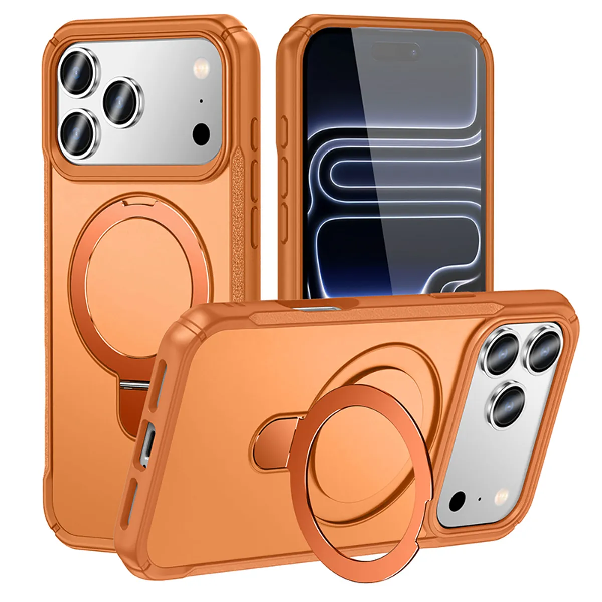 GENERICO - Carcasa Reforzada Con Soporte Magnético iPhone 17 Pro Max / Naranja