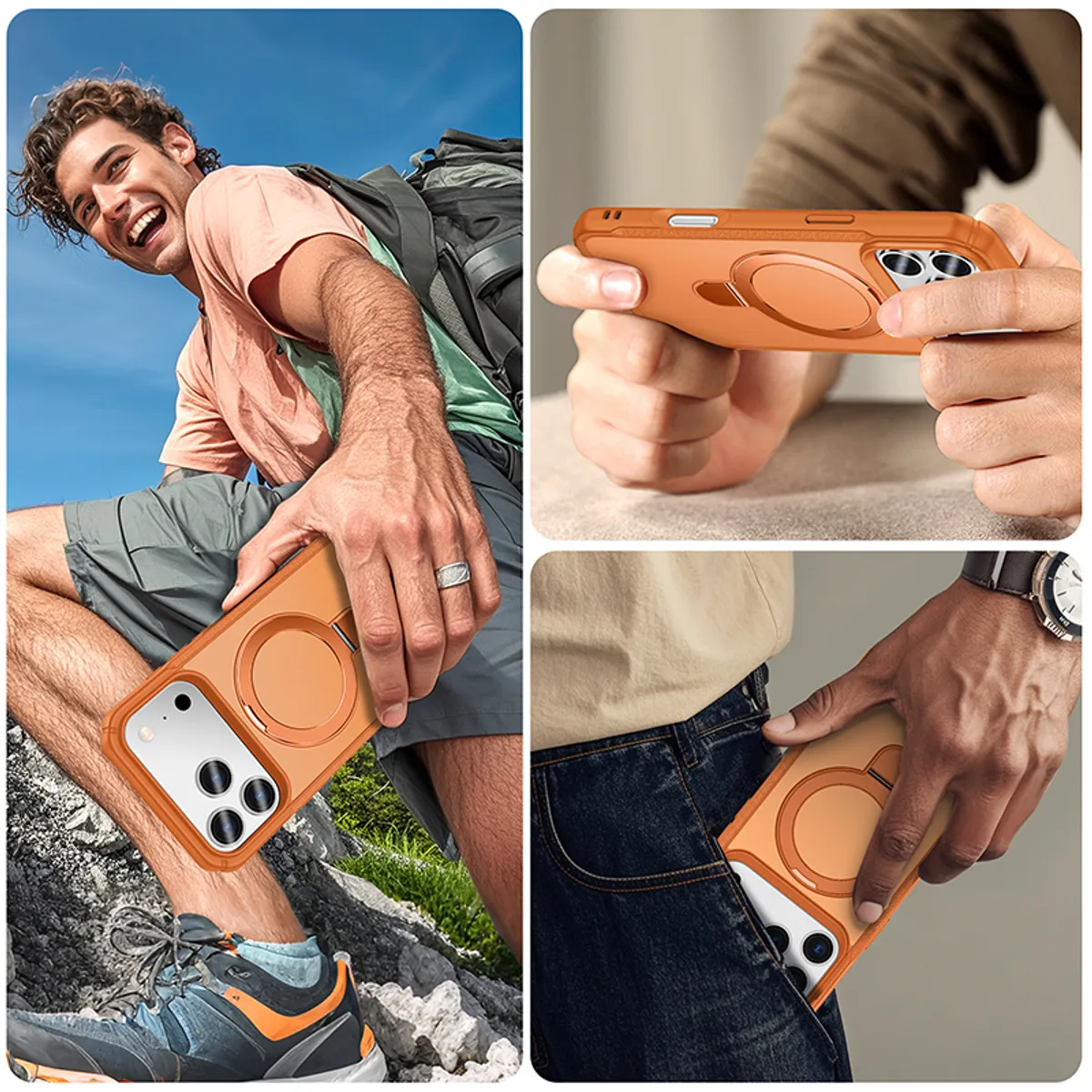 GENERICO - Carcasa Reforzada Con Soporte Magnético iPhone 17 Pro Max / Naranja