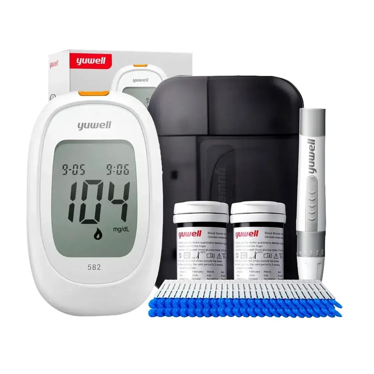 YUWELL - Glucometro Yuwell 582  - Medidor de Glucosa con 100 tiras + 100 lancetas
