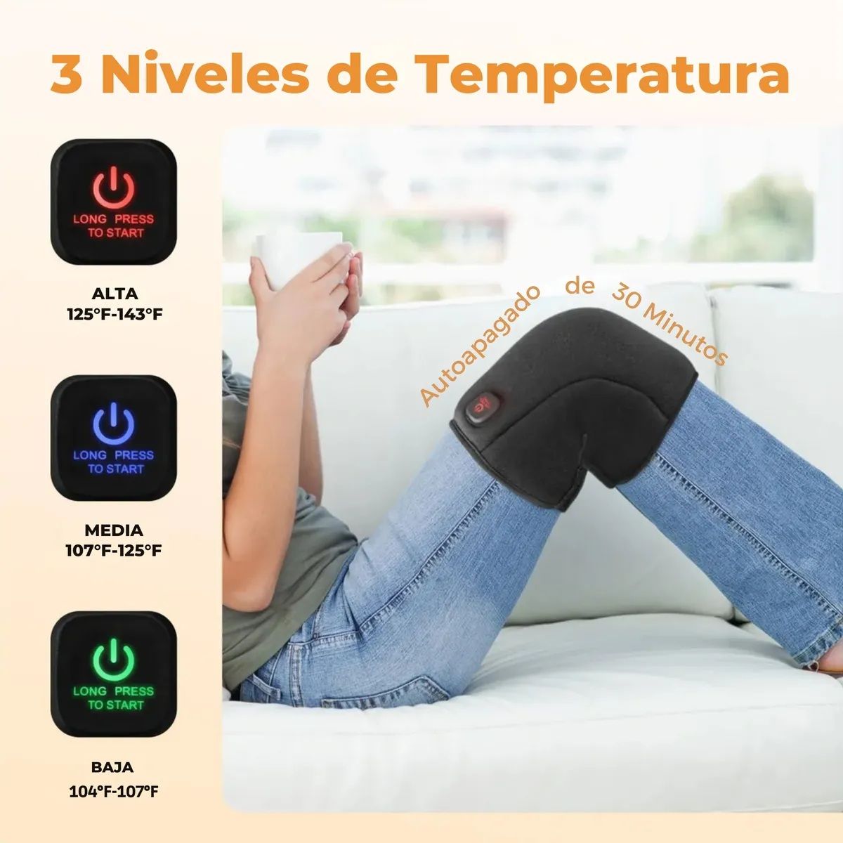 MOVI - Rodillera Térmica Terapéutica con 3 Niveles de Calor - Alivio Dolor Rodilla