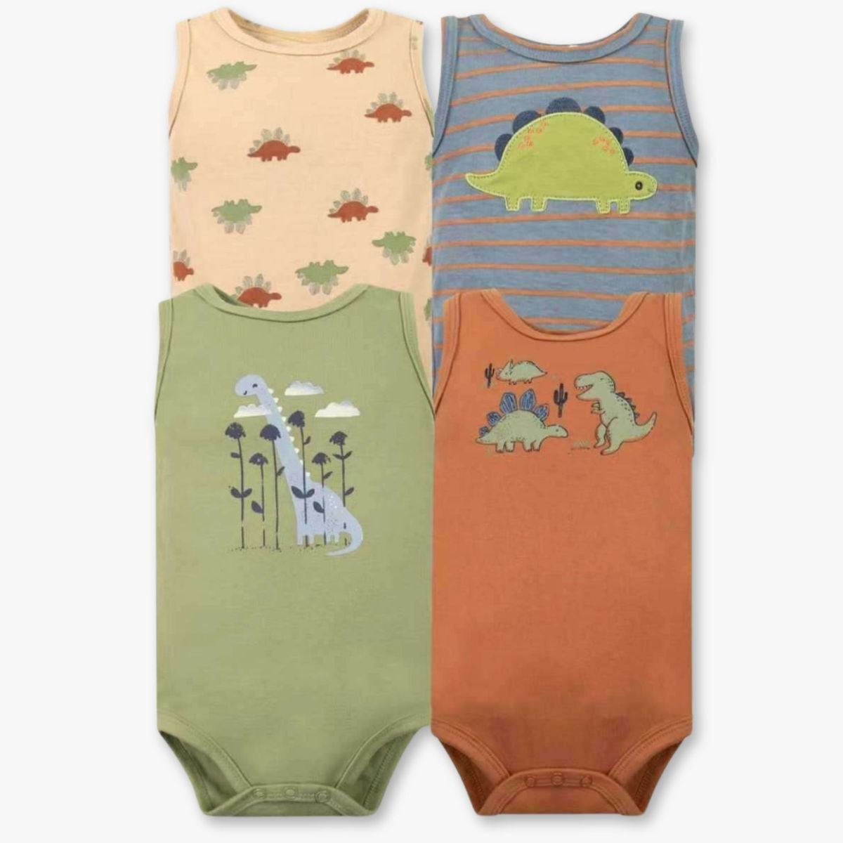 TEDMIMAK - Pack 4 Bodys Niño Sin Manga Tedmimak 100% Algodón Baby Dino