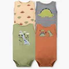 TEDMIMAK - Pack 4 Bodys Niño Sin Manga 100% Algodón Baby Dino