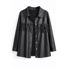 AGW - Camisa ecocuero flecos mujer