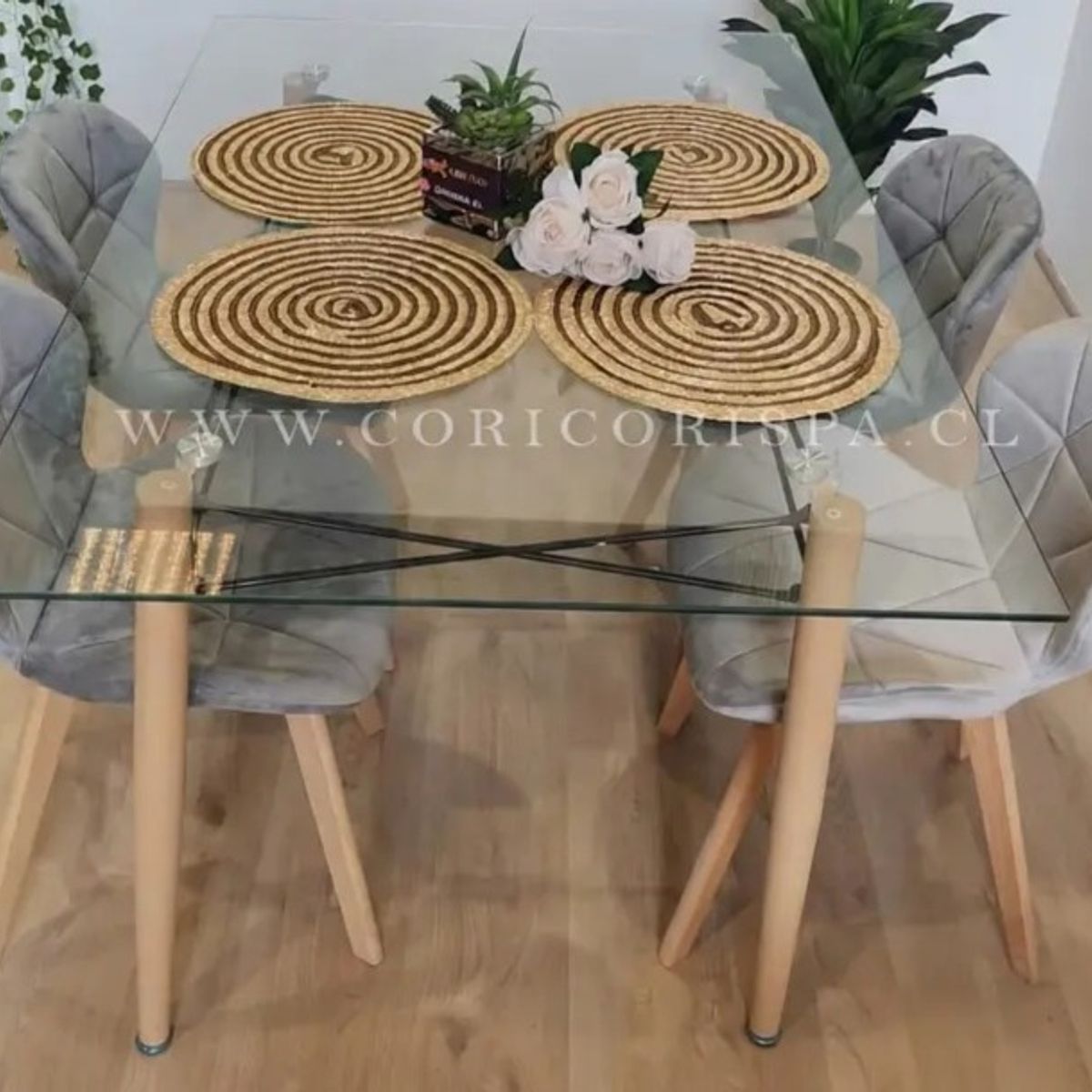 CORI CORI - Mesa Crox 140x80cms + 4 Sillas Mariposa Velvet