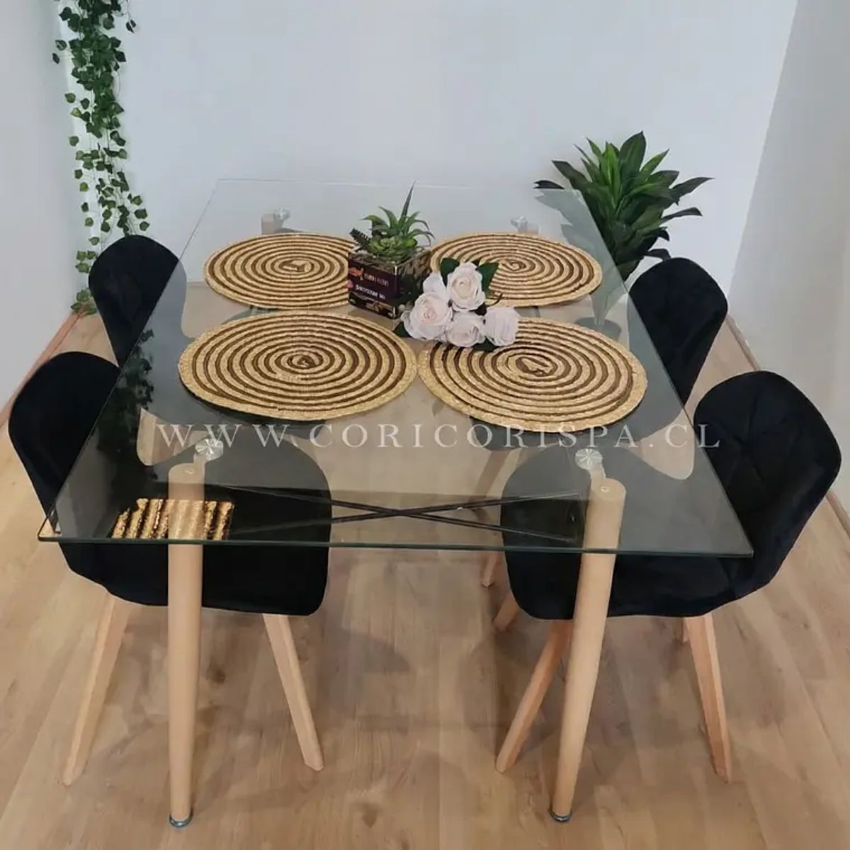 CORI CORI - Mesa Crox 140x80cms + 4 Sillas Mariposa Velvet
