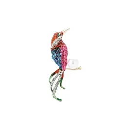 VANE COLLECTION - Prendedor mujer pajaro multicolor fucsia esmaltado y baño de oro y cristales