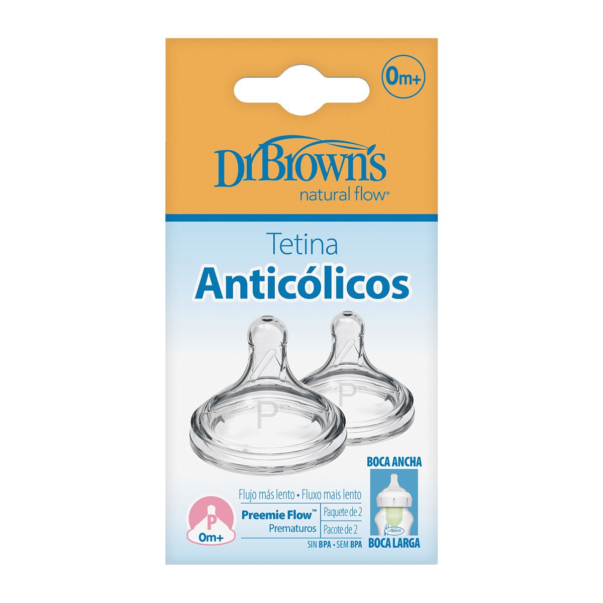 DR BROWN'S - Tetinas para Mamaderas Dr Brown´s Boca Ancha Anticólicos Prematuro 2Unidades