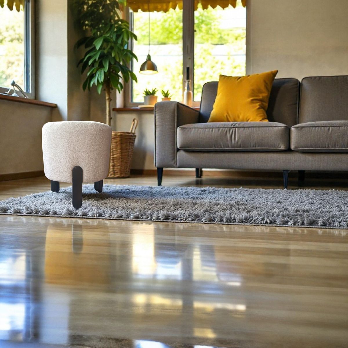 MANUFACTURAS P&M - Puff Redondo BLANCO 3 Patas 40 x 40 x 45 de Alto