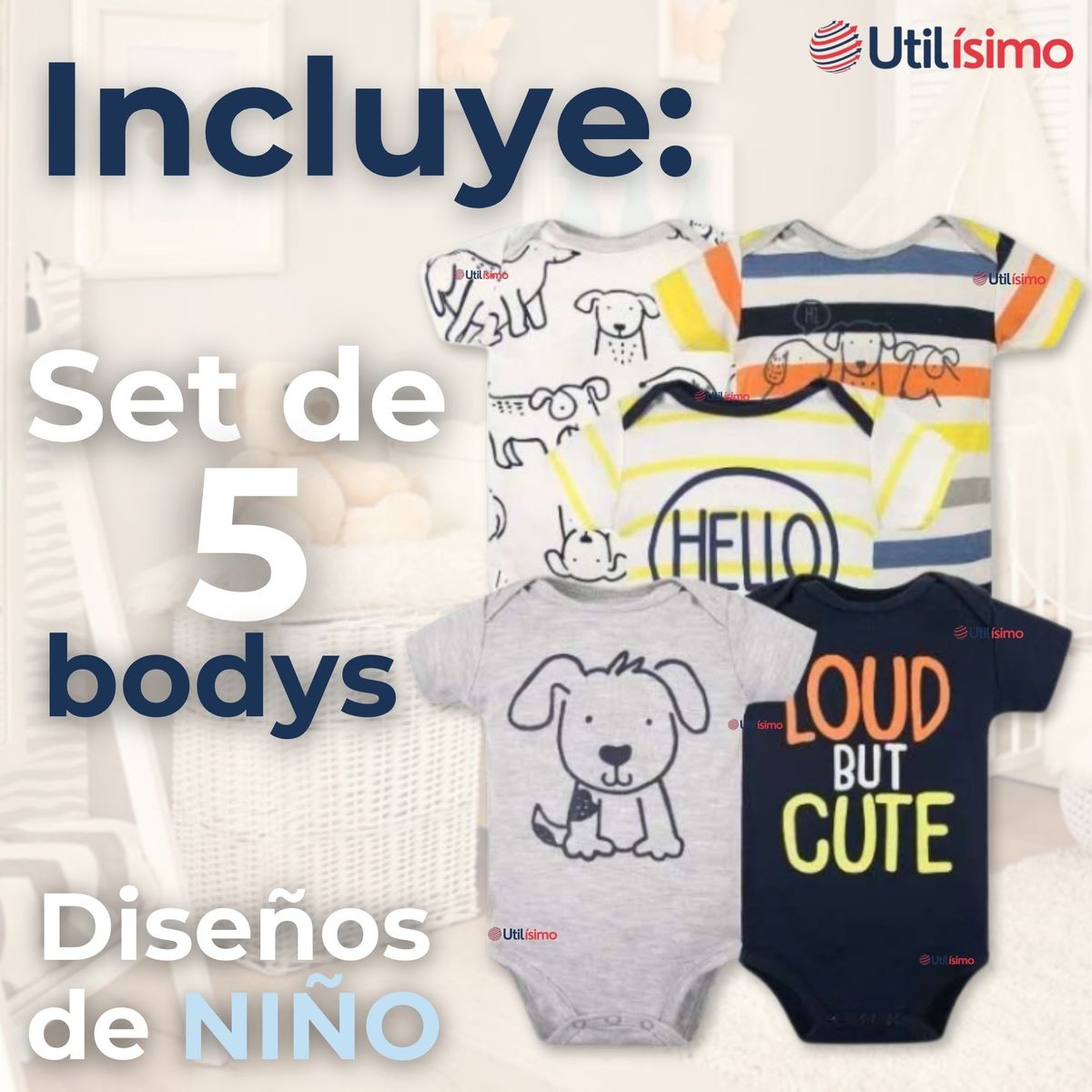 TEDMIMAK - Pack 5 Bodys Niño Manga Corta Tedmimak 100% Algodón Loud But Cute