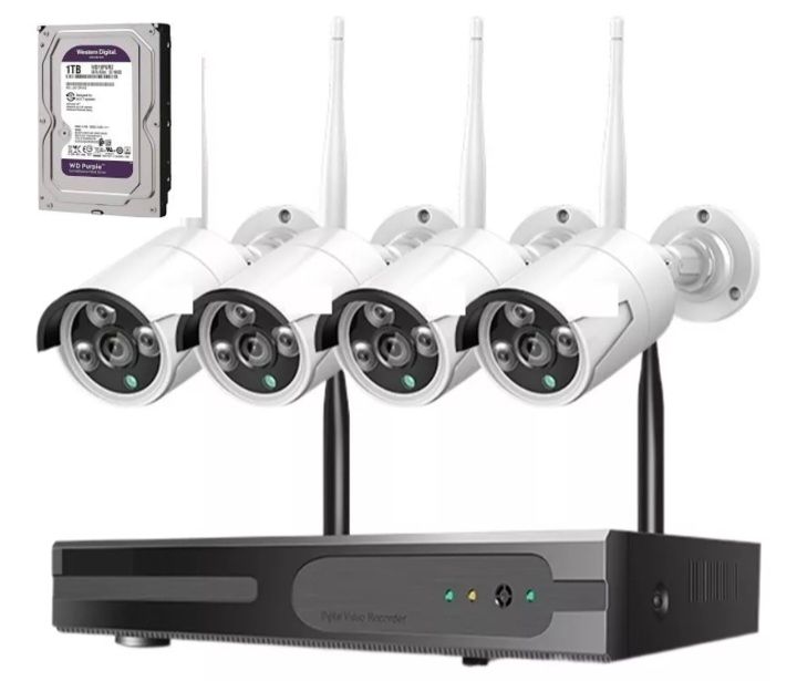 Kit 4 Camara de Seguridad Inalambricas 2MP con Disco Duro 1 Terabyte 1080P