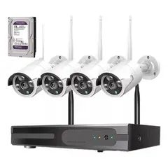 ARTIHOGAR - Kit 4 Camara de Seguridad Inalambricas 2MP con Disco Duro 1 Terabyte 1080P