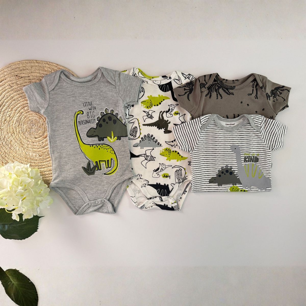 TEDMIMAK - Pack 4 Bodys Niño Manga Corta Tedmimak 100% Dinosaurios Animados