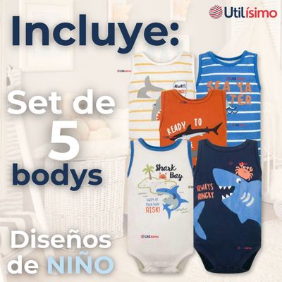 Imagen 2 del producto Pack 5 Bodys Niño Sin Manga 100% Algodón Baby shark