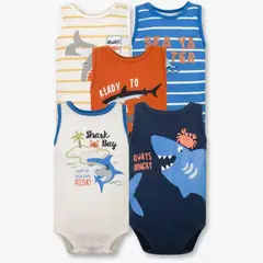TEDMIMAK - Pack 5 Bodys Niño Sin Manga 100% Algodón Baby shark