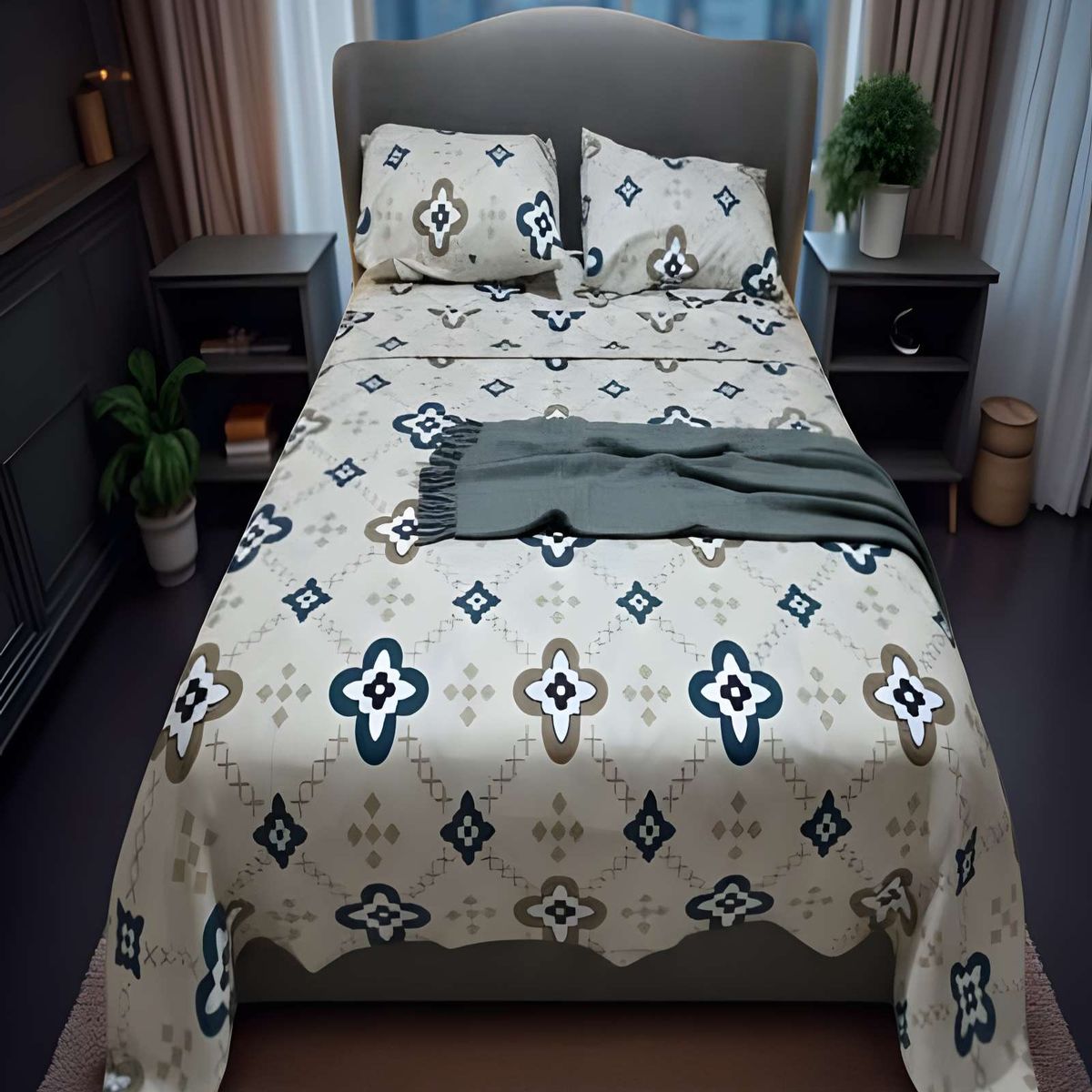 GENERICO - SET DE SABANAS PLAZA Y MEDIA BEIGE