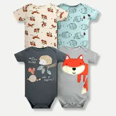 TEDMIMAK - Pack 4 Bodys Niño Manga Corta 100% Algodón Animales