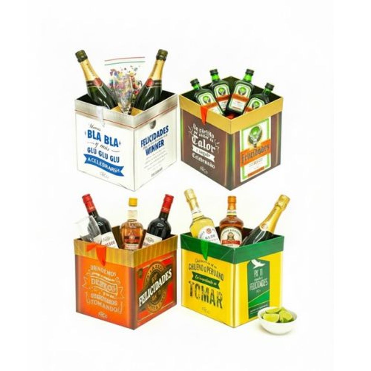 GENERICO - Caja De Regalo Plegable Felicidades Copete 12 Unid 15x15 cm