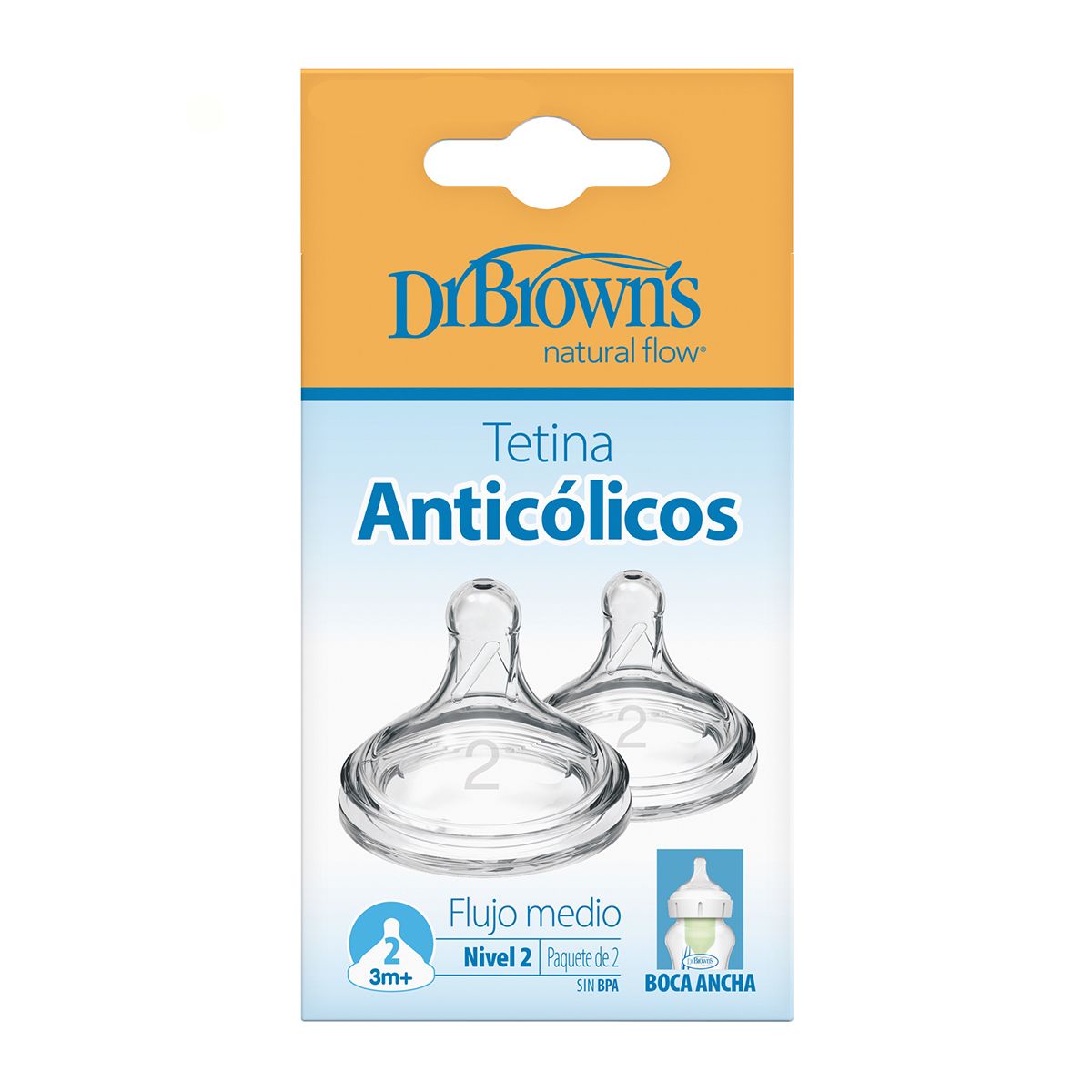 DR BROWN'S - Tetinas para Mamadera Dr Brown´s Boca Ancha Anticólicos 2Pcs 3m+