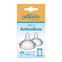 DR BROWN'S - Tetinas para Mamadera Dr Brown´s Boca Ancha Anticólicos 2Pcs 3m+
