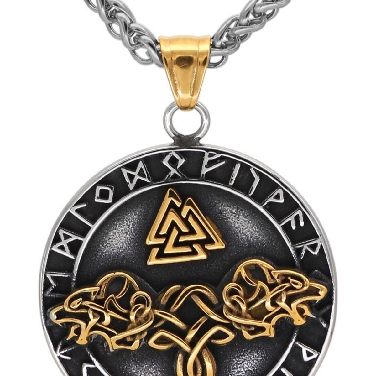 GENERICO - Collar Vikingo Runas Vegvisir Wolf Hombre Moda  M1