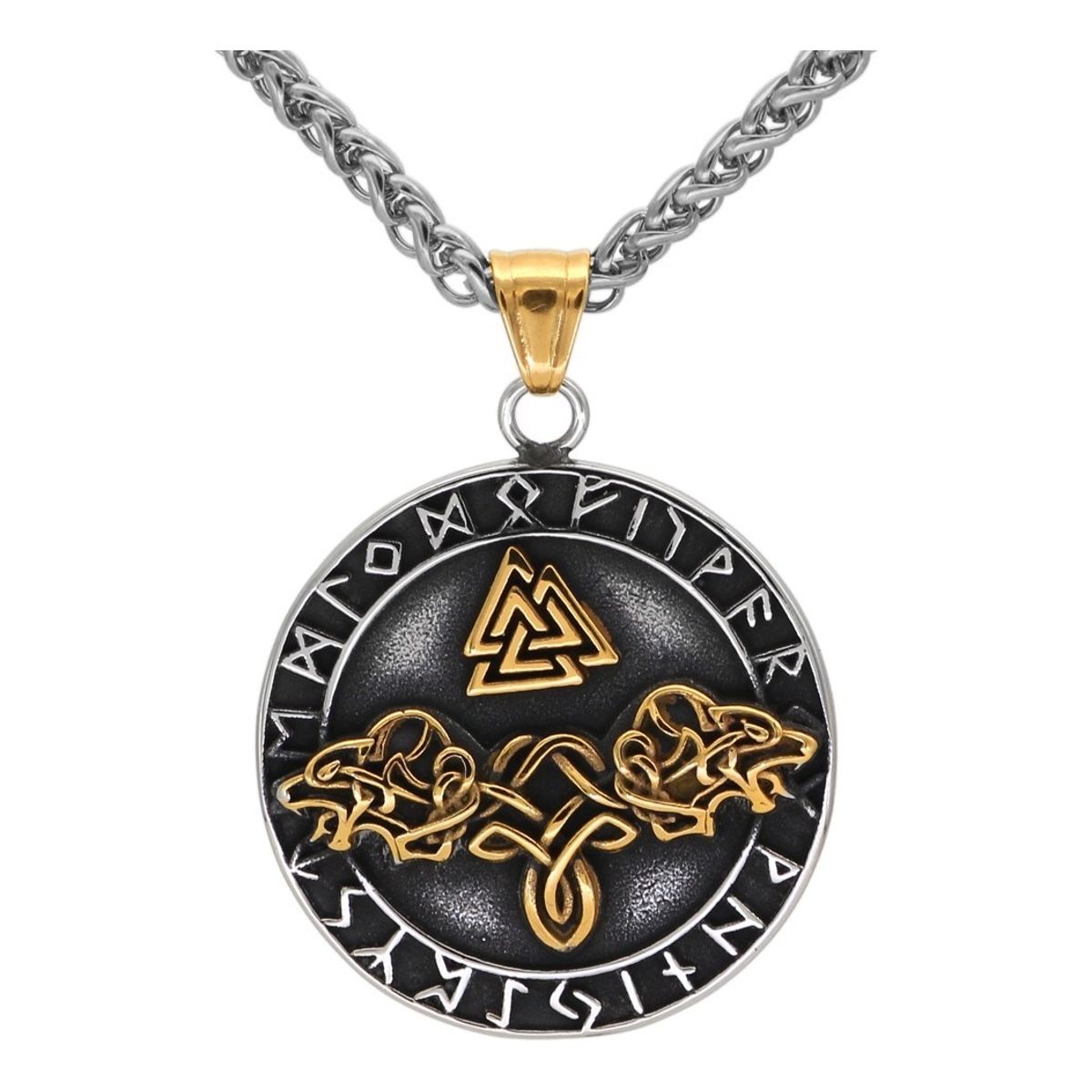 GENERICO - Collar Vikingo Runas Vegvisir Wolf Hombre Moda  M1
