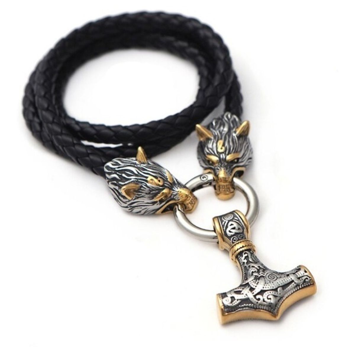 GENERICO - Collar Martillo Gold Vikingo Hombre Nordico Lobo 2022