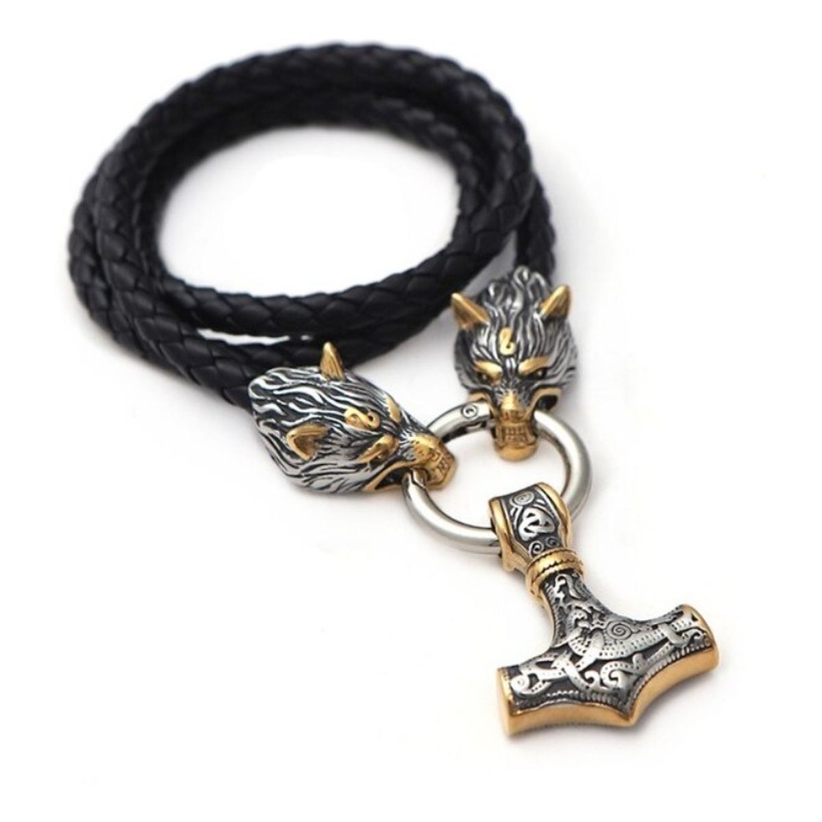 GENERICO - Collar Martillo Gold Vikingo Hombre Nordico Lobo 2022