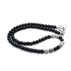 GENERICO - Collar Piedra Gris Y Onix 6mm Hombre Moda 2022 M1