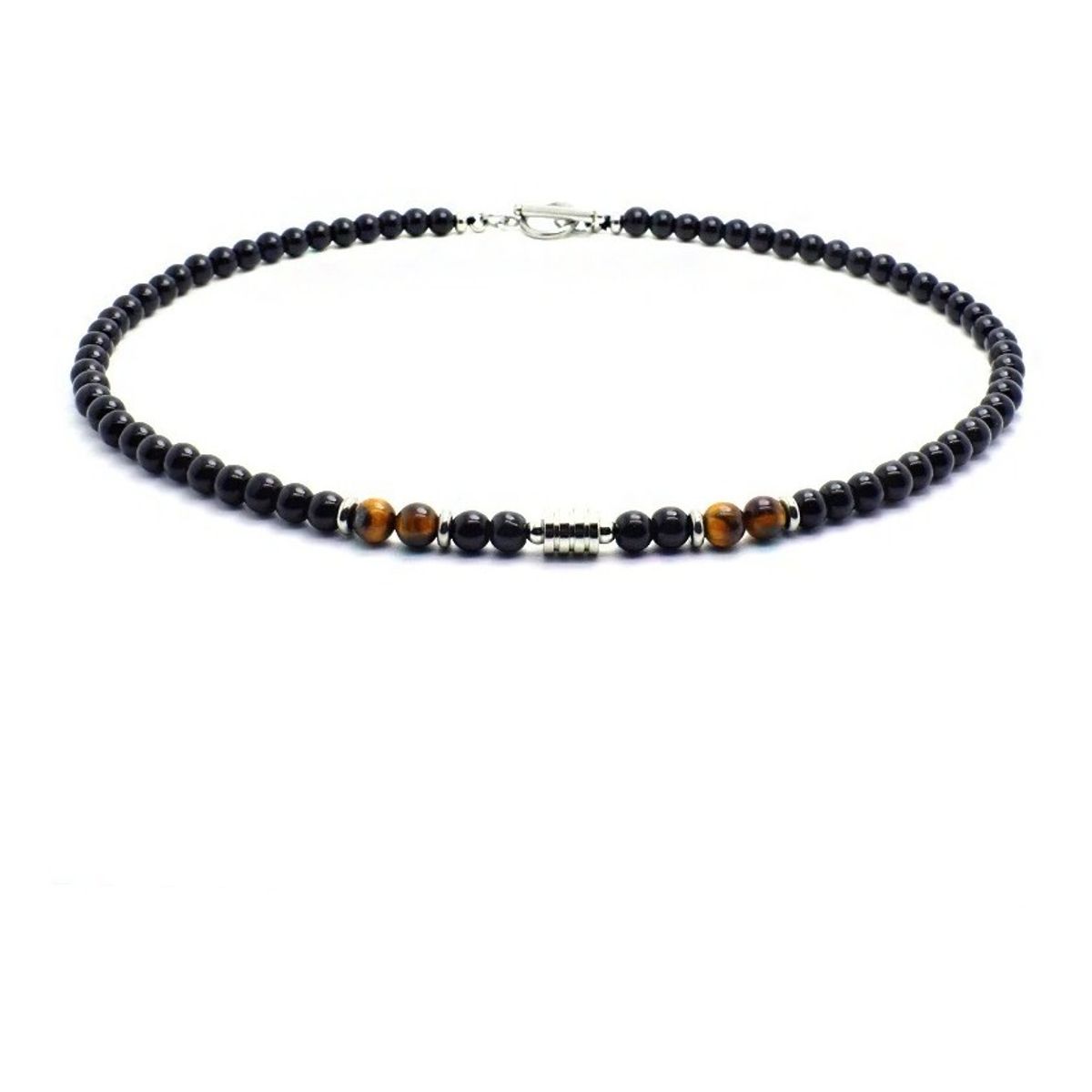 GENERICO - Collar Piedra Onix Y Ojo De Tigre 6mm Hombre Moda M1