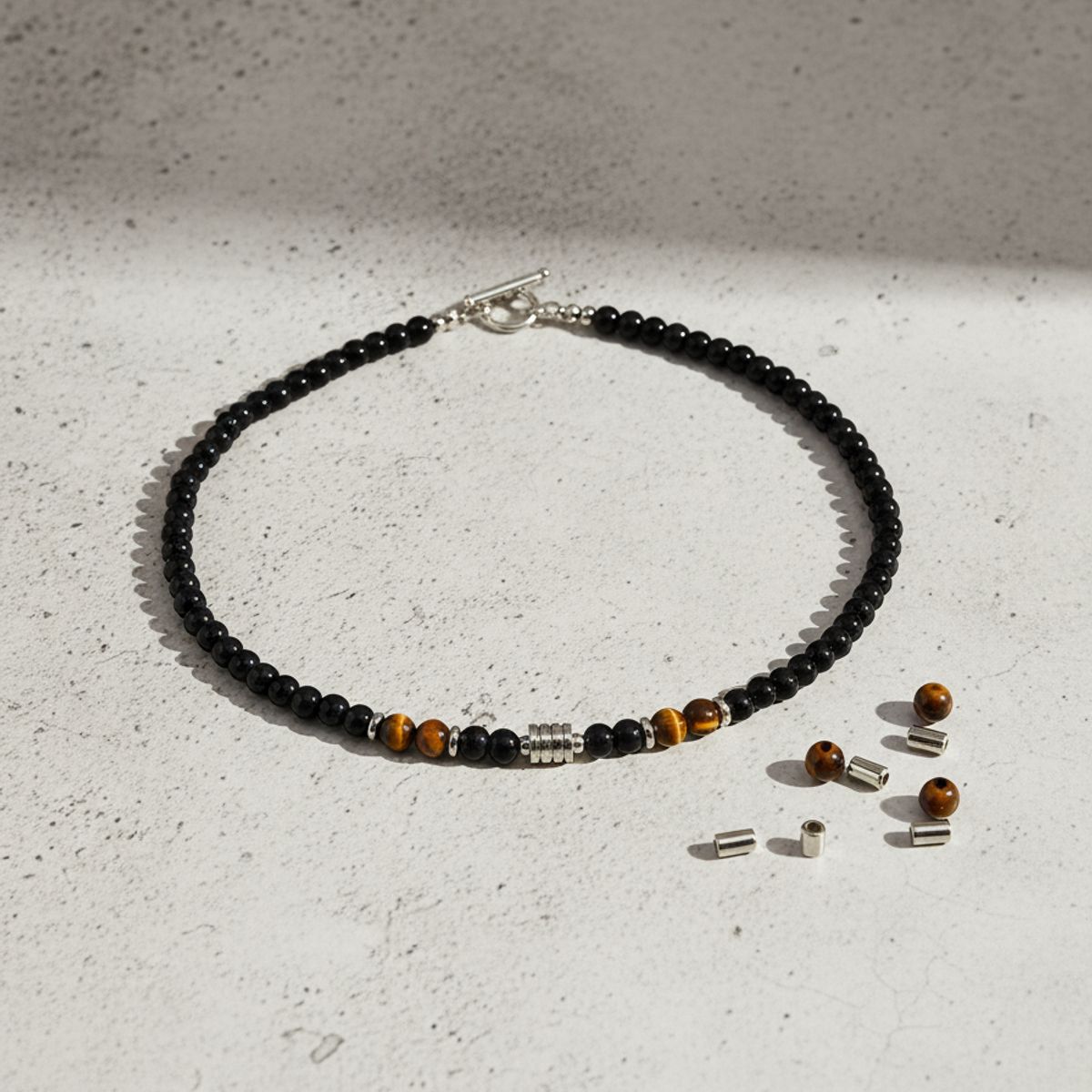 GENERICO - Collar Piedra Onix Y Ojo De Tigre 6mm Hombre Moda M1