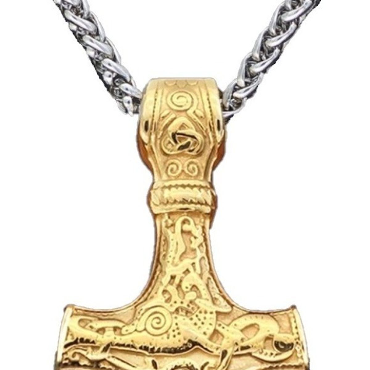 GENERICO - Collar Vikingo Gold Martillo Thor Nordico Hombre Titanio