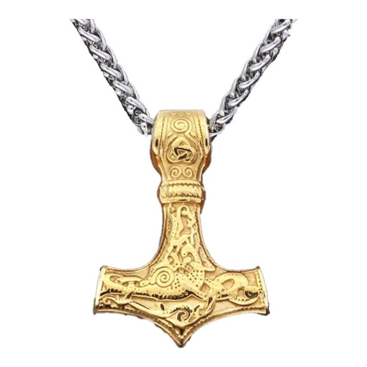 GENERICO - Collar Vikingo Gold Martillo Thor Nordico Hombre Titanio